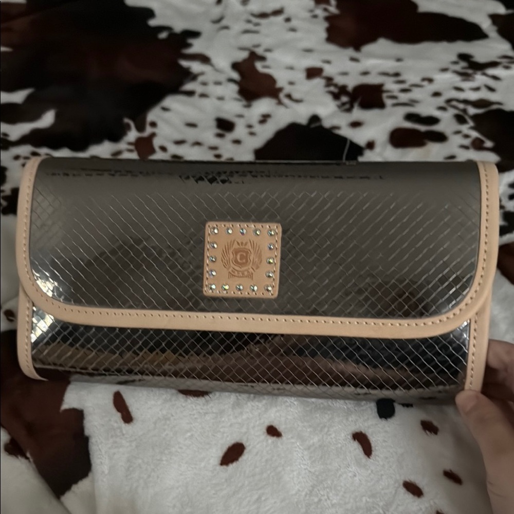 Consuela Grey and Tan Mirror Clutch (Kyle Stepping Out)